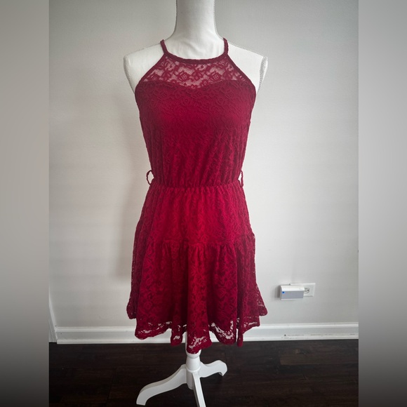 Chic Lace Mini Dress in Red - Picture 1 of 5
